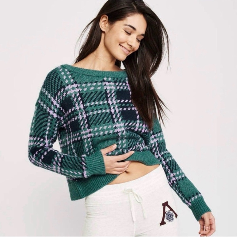 Abercrombie & Fitch Green Plaid Wool Blend Sweater Christmas Holiday XS